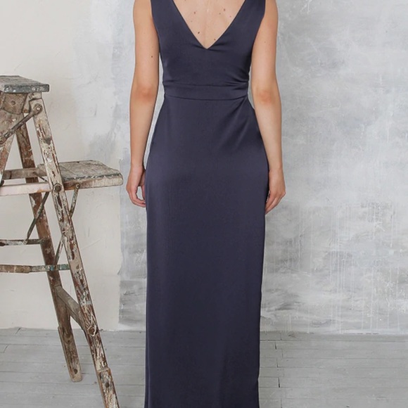 Sleeveless navy satin dress - Picture 4 of 4